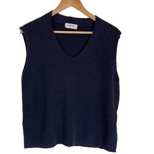 Carly Jean Womens Navy Sleeveless V Neck Knit Sweater Size Large Nautical Preppy